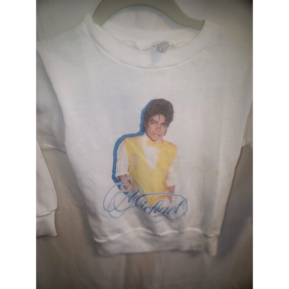 Vintage 1984 Michael Jackson Sweatshirt White 80s Portrait Promo Medium USA